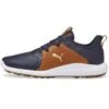 Puma Ignite Fasten8 Crafted Golf Shoes Navy Blazer/Gold/Leather Brown -EliteGolf Store puma ignite fasten8 crafted golf shoes navy blazer gold leather brown profile itempicture