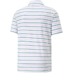 Puma MATTR Striper Polo -EliteGolf Store puma mattr striper polo bright white green lagoon back itempicture