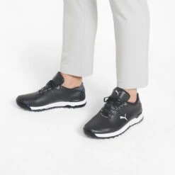 Puma Proadapt Alphacat Leather Golf Shoes Black/Silver -EliteGolf Store puma proadapt alphacat leather golf shoes black silver 376044 02 mod1 itempicture