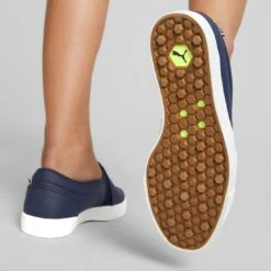 Puma Women's Tustin Fusion Slip-On Golf Shoes Navy Blazer/Quiet Shade -EliteGolf Store puma womens laguna tustin slipon navy blazer qt shade 376783 03 mod2 itempicture