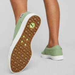 Puma Women's Tustin Fusion Slip-On Golf Shoes Dusty Green/White -EliteGolf Store puma womens laguna tustin slipon sunset pink white 376783 04 mod2 itempicture