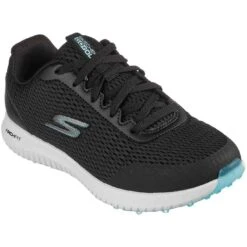 Skechers Women's GO GOLF Max Fairway 3 Golf Shoes Black/Turquoise -EliteGolf Store skechers womens go golf max fairway 3 golf shoes black turquoise front itempicture