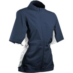 Sun Mountain Women's Monsoon Short Sleeve Rain Jacket -EliteGolf Store sun mountain 2023 womens monsoon ss rain jacket navy itempicture