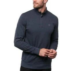 TravisMathew Cloud Quarter Zip 2.0 -EliteGolf Store travismathew cloud quarter zip 2 0 heather blue front itempicture