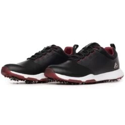 TravisMathew Cuater The Ringer Spiked Golf Shoes Black/Ruby Wine -EliteGolf Store travismathew the ringer spiked golf shoes black ruby wine pair itempicture